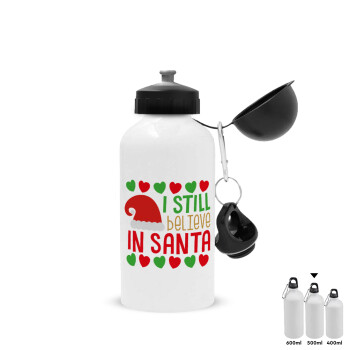 Ι still believe in Santa hearts, Metal water bottle, White, aluminum 500ml