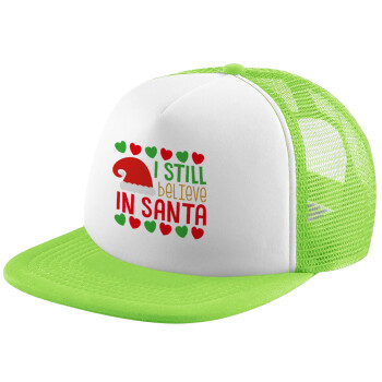 Ι still believe in Santa hearts, Καπέλο Soft Trucker με Δίχτυ Πράσινο/Λευκό