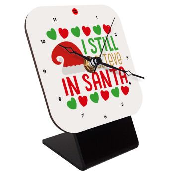 Ι still believe in Santa hearts, Quartz Wooden table clock with hands (10cm)
