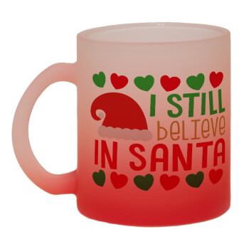 Ι still believe in Santa hearts, Κούπα γυάλινη δίχρωμη με βάση το κόκκινο ματ, 330ml