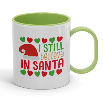Ι still believe in Santa hearts, Κούπα (πλαστική) (BPA-FREE) Polymer Πράσινη για παιδιά, 330ml