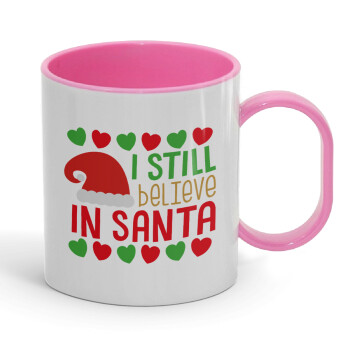 Ι still believe in Santa hearts, Κούπα (πλαστική) (BPA-FREE) Polymer Ροζ για παιδιά, 330ml