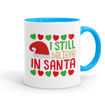 Ι still believe in Santa hearts, Mug colored light blue, ceramic, 330ml
