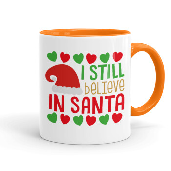 Ι still believe in Santa hearts, Mug colored orange, ceramic, 330ml