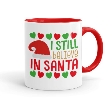 Ι still believe in Santa hearts, Κούπα χρωματιστή κόκκινη, κεραμική, 330ml
