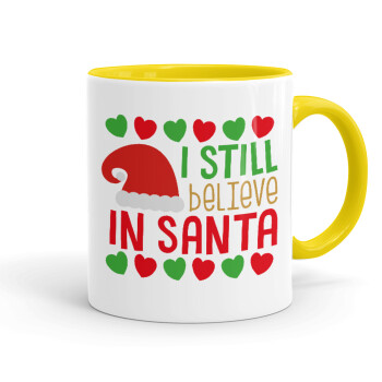 Ι still believe in Santa hearts, Mug colored yellow, ceramic, 330ml