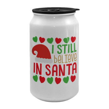 Ι still believe in Santa hearts, Κούπα ταξιδιού μεταλλική με καπάκι (tin-can) 500ml