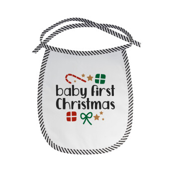 Baby first Christmas, Σαλιάρα μωρού αλέκιαστη με κορδόνι Μαύρη