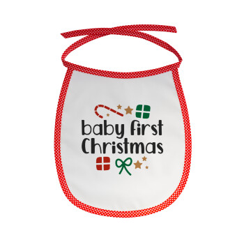 Baby first Christmas, Σαλιάρα μωρού αλέκιαστη με κορδόνι Κόκκινη