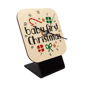 Baby first Christmas, Quartz Table clock in natural wood (10cm)