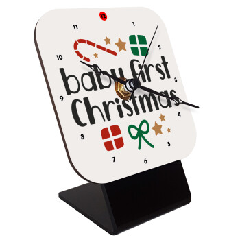 Baby first Christmas, Quartz Wooden table clock with hands (10cm)