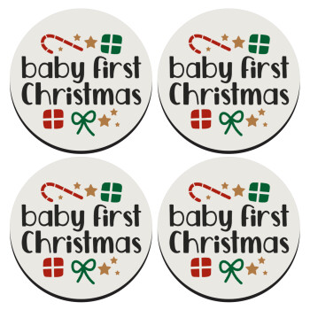 Baby first Christmas, SET of 4 round wooden coasters (9cm)
