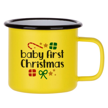 Baby first Christmas, Κούπα Μεταλλική εμαγιέ ΜΑΤ Κίτρινη 360ml
