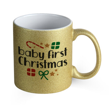 Baby first Christmas, Κούπα Χρυσή Glitter που γυαλίζει, κεραμική, 330ml