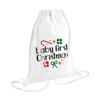 Baby first Christmas, Τσάντα πλάτης πουγκί GYMBAG λευκή (28x40cm)
