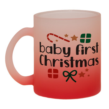 Baby first Christmas, Κούπα γυάλινη δίχρωμη με βάση το κόκκινο ματ, 330ml