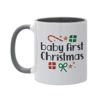 Baby first Christmas, Κούπα χρωματιστή γκρι, κεραμική, 330ml