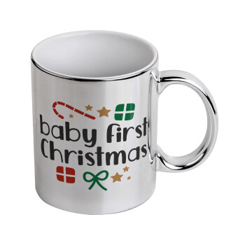 Baby first Christmas, Κούπα κεραμική, ασημένια καθρέπτης, 330ml