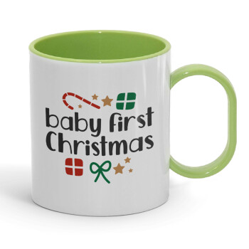 Baby first Christmas, Κούπα (πλαστική) (BPA-FREE) Polymer Πράσινη για παιδιά, 330ml