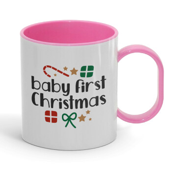 Baby first Christmas, Κούπα (πλαστική) (BPA-FREE) Polymer Ροζ για παιδιά, 330ml