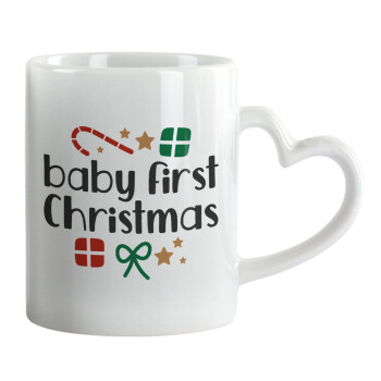 Baby first Christmas, Κούπα καρδιά χερούλι λευκή, κεραμική, 330ml