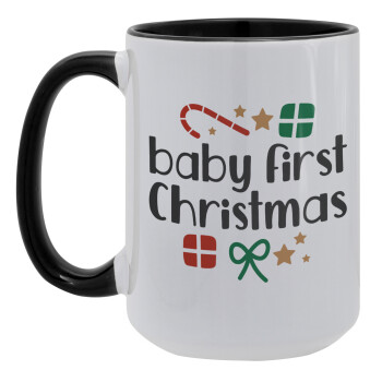 Baby first Christmas, Κούπα Mega 15oz, κεραμική Μαύρη, 450ml