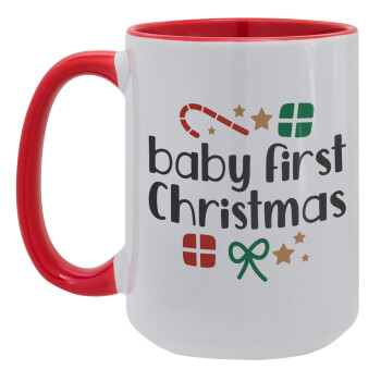 Baby first Christmas, Κούπα Mega 15oz, κεραμική Κόκκινη, 450ml