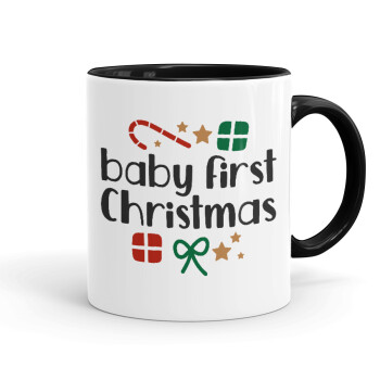 Baby first Christmas, Κούπα χρωματιστή μαύρη, κεραμική, 330ml