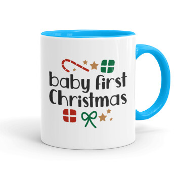 Baby first Christmas, Κούπα χρωματιστή γαλάζια, κεραμική, 330ml