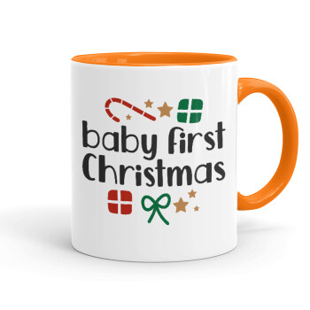 Baby first Christmas, Mug colored orange, ceramic, 330ml
