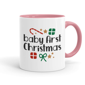 Baby first Christmas, Mug colored pink, ceramic, 330ml