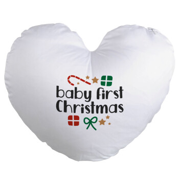 Baby first Christmas, Μαξιλάρι καναπέ καρδιά 40x40cm περιέχεται το  γέμισμα