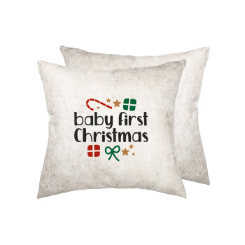 Baby first Christmas, Μαξιλάρι καναπέ Δερματίνη Γκρι 40x40cm με γέμισμα