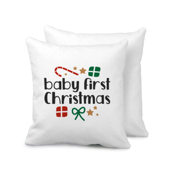 Baby first Christmas, Μαξιλάρι καναπέ 40x40cm περιέχεται το  γέμισμα
