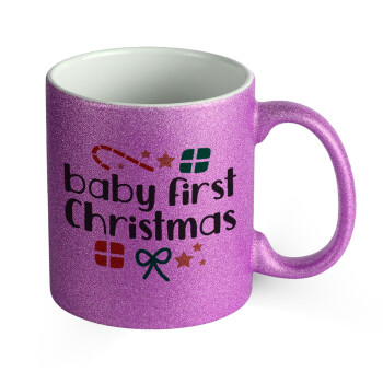 Baby first Christmas, Κούπα Μωβ Glitter που γυαλίζει, κεραμική, 330ml