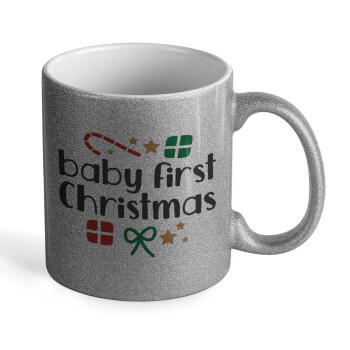 Baby first Christmas, Κούπα Ασημένια Glitter που γυαλίζει, κεραμική, 330ml