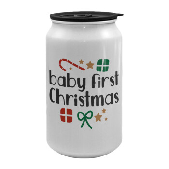 Baby first Christmas, Κούπα ταξιδιού μεταλλική με καπάκι (tin-can) 500ml