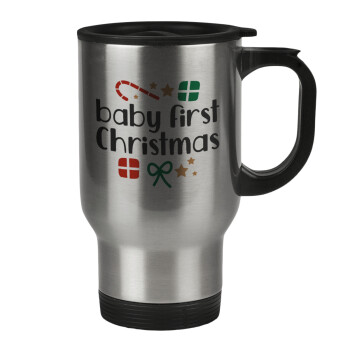 Baby first Christmas, Stainless steel travel mug with lid, double wall 450ml