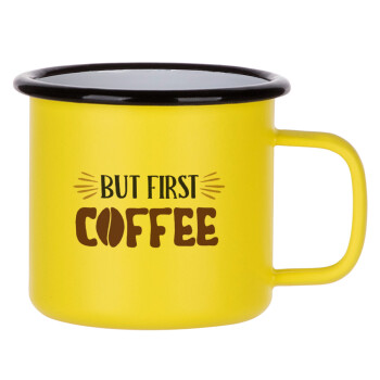 But first Coffee, Κούπα Μεταλλική εμαγιέ ΜΑΤ Κίτρινη 360ml