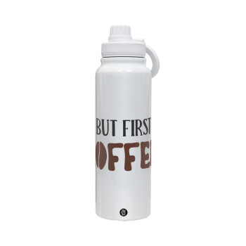 But first Coffee, 1L Stainless Steel Thermal Bottle with Phone Holder & Double Wall Insulation