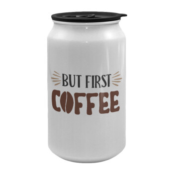 But first Coffee, Κούπα ταξιδιού μεταλλική με καπάκι (tin-can) 500ml