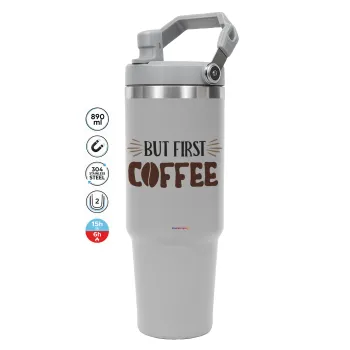 But first Coffee, GREY Travel Tumbler with Handle 890ml