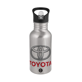 Toyota, Water bottle Silver with straw, stainless steel 500ml