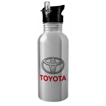 Toyota, Water bottle Silver with straw, stainless steel 600ml