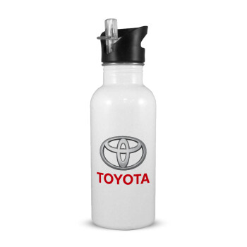 Toyota, Παγούρι νερού Λευκό με καλαμάκι, ανοξείδωτο ατσάλι 600ml