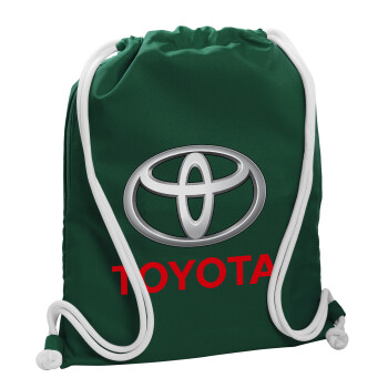 Toyota, Τσάντα πλάτης πουγκί GYMBAG BOTTLE GREEN, με τσέπη (40x48cm) & χονδρά λευκά κορδόνια