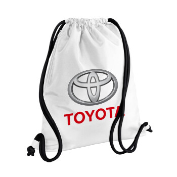 Toyota, Τσάντα πλάτης πουγκί GYMBAG λευκή, με τσέπη (40x48cm) & χονδρά κορδόνια