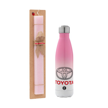 Toyota, Πασχαλινό Σετ, Μεταλλικό παγούρι θερμός Ροζ/Λευκό (Stainless steel), διπλού τοιχώματος, 500ml & πασχαλινή λαμπάδα αρωματική πλακέ (30cm) (ΡΟΖ)