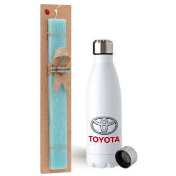 Toyota, Easter Set, metallic stainless steel water bottle (750ml) & aromatic flat Easter candle (30cm) (TURQUOISE)
