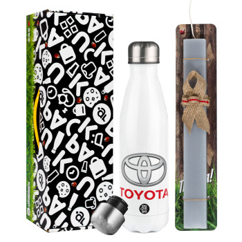 Toyota, Easter candle, metallic white thermos bottle (500ml) & aromatic flat candle (30cm) (GRAY)